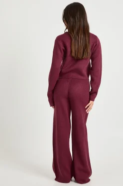 Cardigan Tricoté À Col Rond Avec Détail De Poche Et Pantalon Large Petite Taille