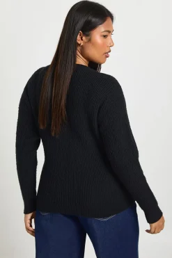 Cardigan Tricoté Col Rond à Boutons Dorés Grande Taille