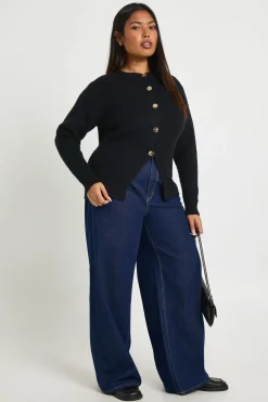 Cardigan Tricoté Col Rond à Boutons Dorés Grande Taille