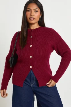 Cardigan Tricoté Col Rond à Boutons Dorés Grande Taille