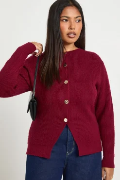 Cardigan Tricoté Col Rond à Boutons Dorés Grande Taille