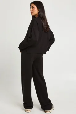 Cardigan tricoté à col rond de coupe boxy et pantalon à jambes larges coordonnés