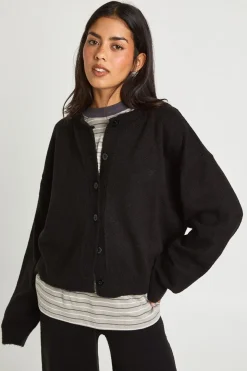 Cardigan tricoté à col rond de coupe boxy et pantalon à jambes larges coordonnés