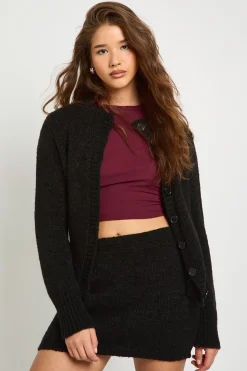 Cardigan tricoté à col rond et mini-jupe