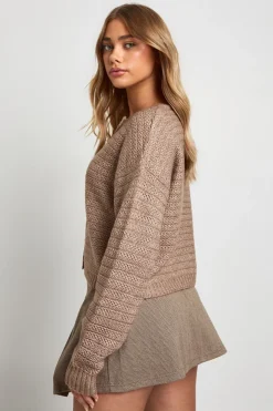 Cardigan tricoté à col rond texturé et de coupe boxy