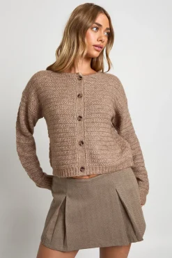 Cardigan tricoté à col rond texturé et de coupe boxy