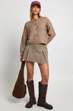 Cardigan tricoté à col rond texturé et de coupe boxy