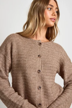 Cardigan tricoté à col rond texturé et de coupe boxy