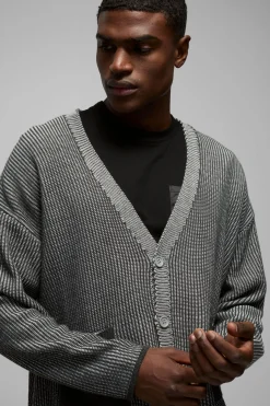 boohooMAN Cardigan tricoté contrasté oversize à épaules tombantes, coupe boxy et côtelé<Homme Maille|Mailles