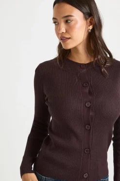 Cardigan tricoté côtelé à col montant et boutonné