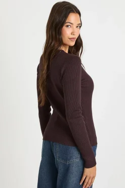 Cardigan tricoté côtelé à col montant et boutonné