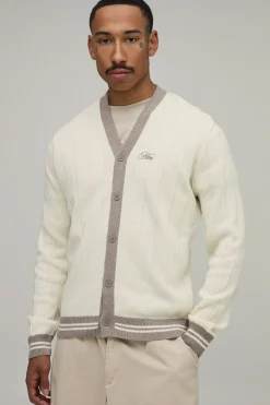 Cardigan Tricoté Côtelé Coupe Regular