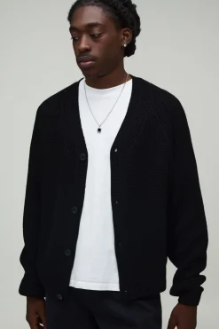 Cardigan Tricoté À Côtes Raglan Coupe Décontractée Ample