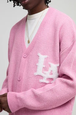 Cardigan tricoté à côtes style varsity boxy