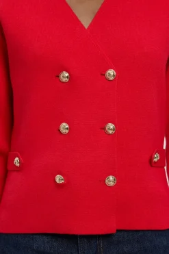 Cardigan Tricoté À Double Boutonnage Militaire Aspect Laine