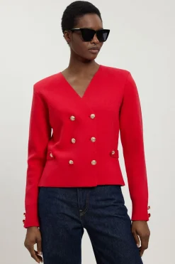 Cardigan Tricoté À Double Boutonnage Militaire Aspect Laine
