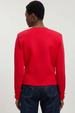 Cardigan Tricoté À Double Boutonnage Militaire Aspect Laine