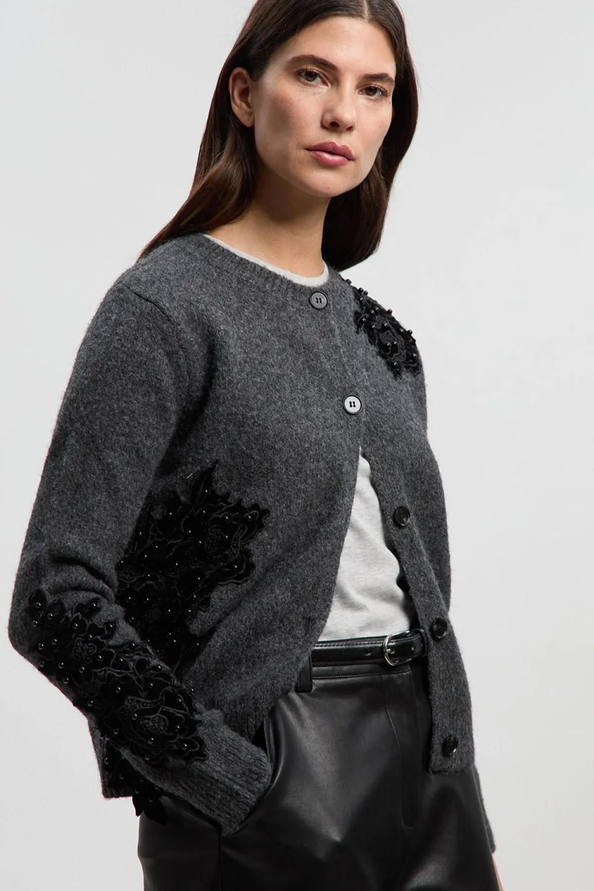 KarenMillen Cardigan Tricoté Douillet Orné de Dentelle<Femme Pulls Et Gilets|Toutes Les Mailles