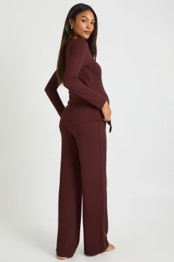 Cardigan tricoté doux à boutons pour maternité & Pantalon à jambes larges