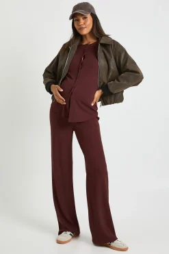 Cardigan tricoté doux à boutons pour maternité & Pantalon à jambes larges