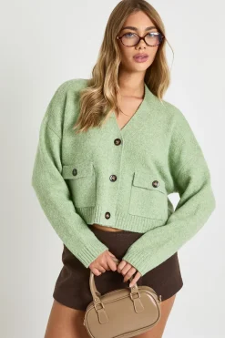 Cardigan Tricoté à Détail Poches