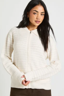 Cardigan tricoté à fermeture éclair avec col texturé