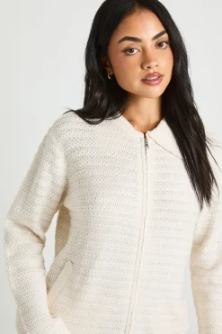 Cardigan tricoté à fermeture éclair avec col texturé
