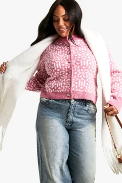 Cardigan Tricoté Jacquard De Noël Premium Grande Taille
