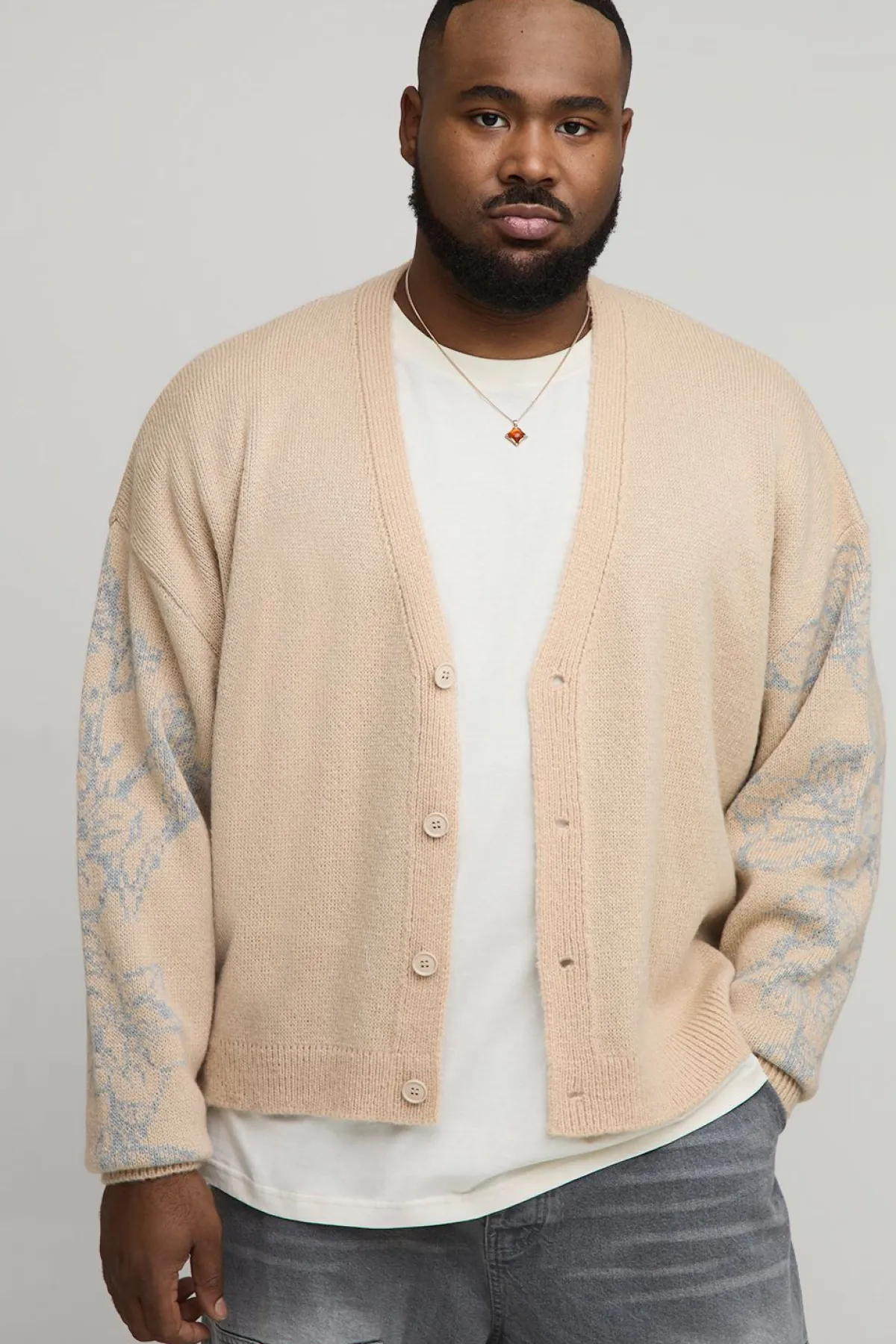 boohooMAN Cardigan tricoté à jacquard floral, boxy, oversize et duveteux<Homme Tout Afficher|Maille