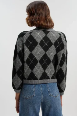 KarenMillen Cardigan Tricoté Mélange Alpaga Motif Argyle<Femme Pulls Et Gilets|Toutes Les Mailles