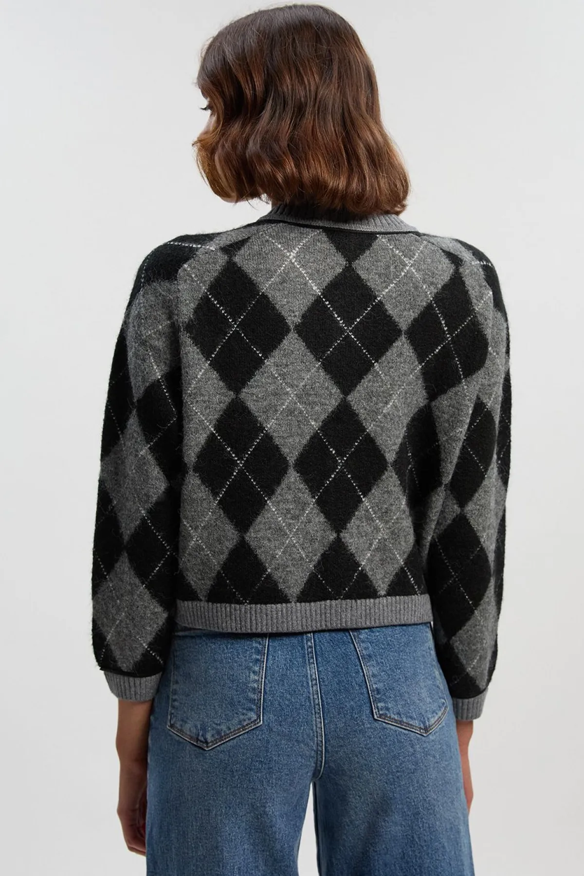 KarenMillen Cardigan Tricoté Mélange Alpaga Motif Argyle<Femme Pulls Et Gilets|Toutes Les Mailles