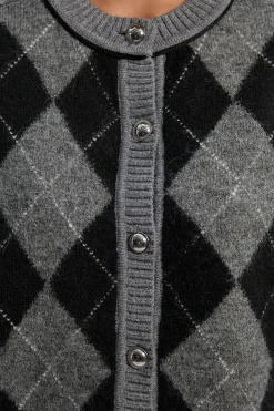 KarenMillen Cardigan Tricoté Mélange Alpaga Motif Argyle<Femme Pulls Et Gilets|Toutes Les Mailles