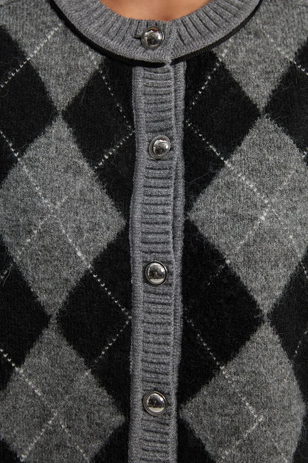 KarenMillen Cardigan Tricoté Mélange Alpaga Motif Argyle<Femme Pulls Et Gilets|Toutes Les Mailles
