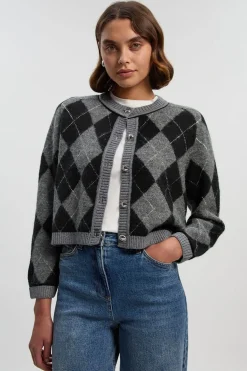 KarenMillen Cardigan Tricoté Mélange Alpaga Motif Argyle<Femme Pulls Et Gilets|Toutes Les Mailles