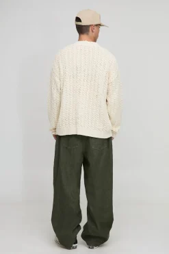 Cardigan tricoté à motif torsadé, coupe boxy décontractée