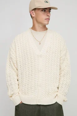 Cardigan tricoté à motif torsadé, coupe boxy décontractée
