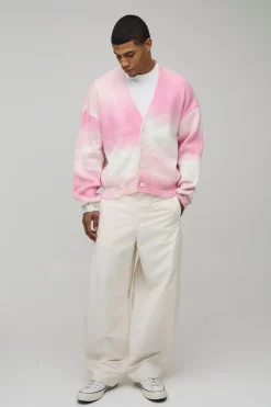 Cardigan Tricoté Ombré Délavé à Coupe Ample et Décontractée