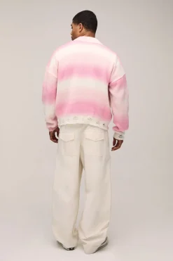 Cardigan Tricoté Ombré Délavé à Coupe Ample et Décontractée