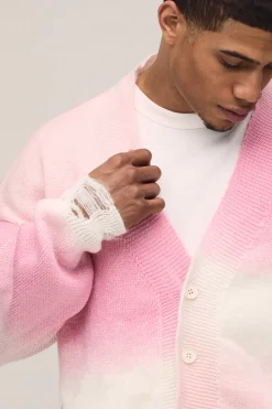 Cardigan Tricoté Ombré Délavé à Coupe Ample et Décontractée