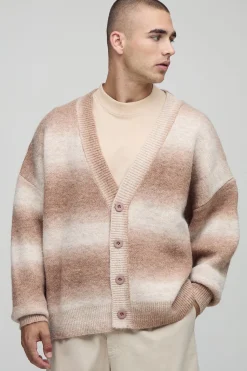 Cardigan tricoté oversize à coupe boxy, rayures ombrées