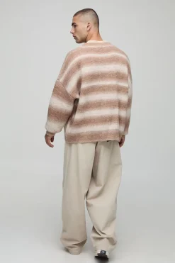 Cardigan tricoté oversize à coupe boxy, rayures ombrées