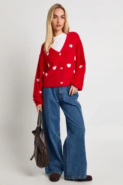 Cardigan tricoté oversize en maille moelleuse avec broderie en forme de cœur