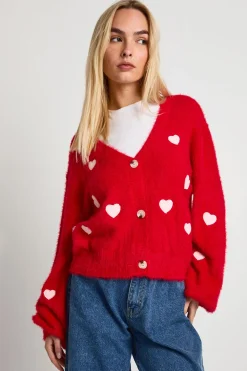 Cardigan tricoté oversize en maille moelleuse avec broderie en forme de cœur