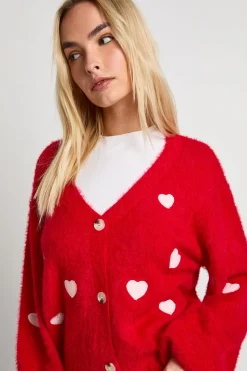 Cardigan tricoté oversize en maille moelleuse avec broderie en forme de cœur