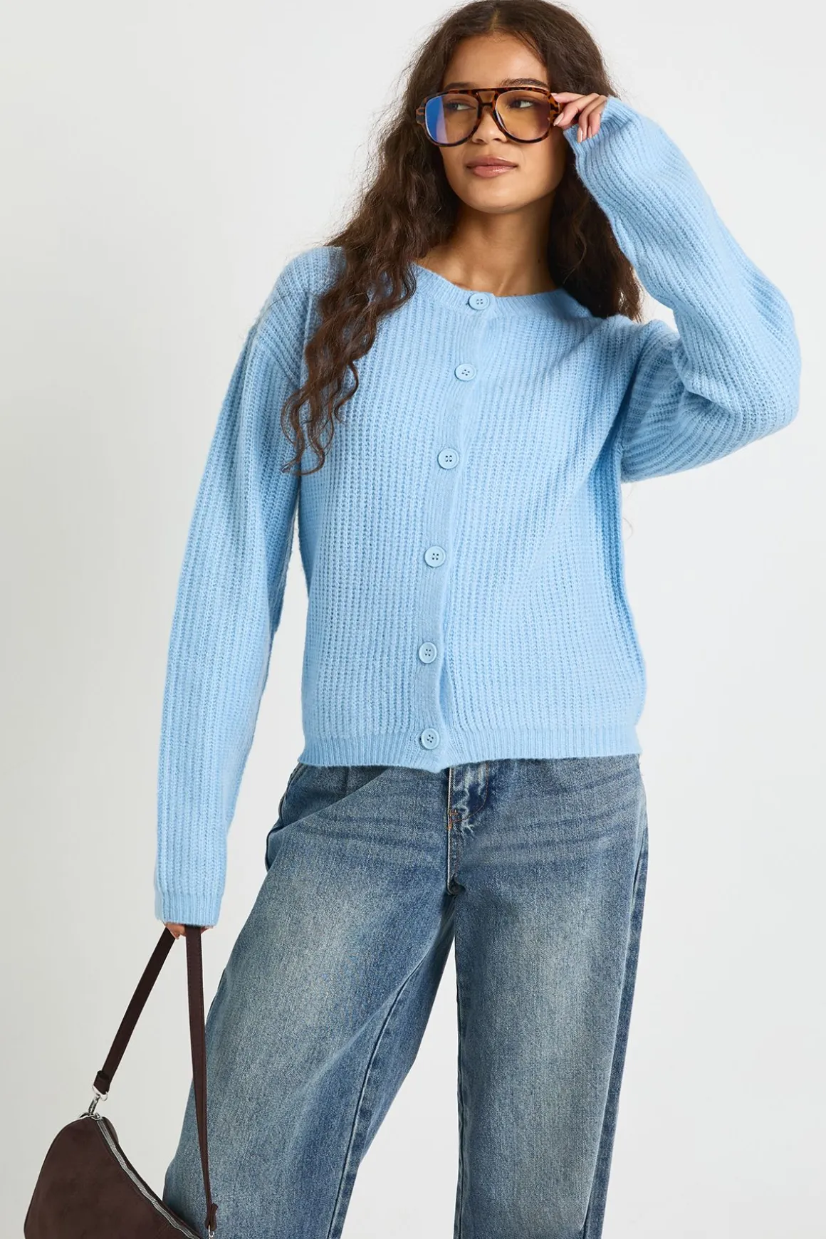 Cardigan tricoté épais à col rond super doux