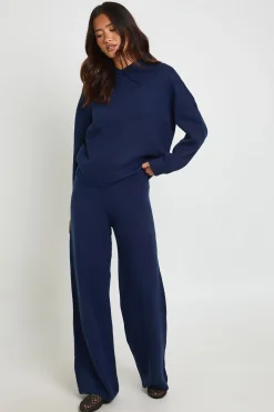 Cardigan tricoté épais super doux à col rond et pantalon à jambes larges assorti