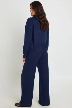 Cardigan tricoté épais super doux à col rond et pantalon à jambes larges assorti