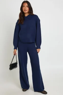 Cardigan tricoté épais super doux à col rond et pantalon à jambes larges assorti