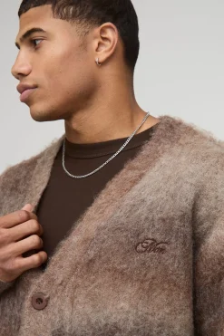 Cardigan tricoté pour homme à coupe boxy, ombré, rayures brossées
