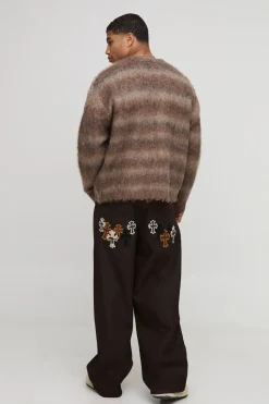 Cardigan tricoté pour homme à coupe boxy, ombré, rayures brossées
